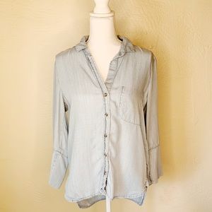 Mineral wash button down top with high low hem main image 1